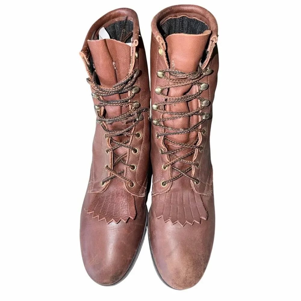 Vintage Laredo lace up western boots dark tan 8D USA made ropers rodeo country